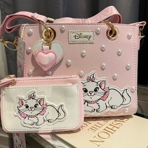 Marie the aristocats Pink and White Mini Bag Set with rhinestones and pearls